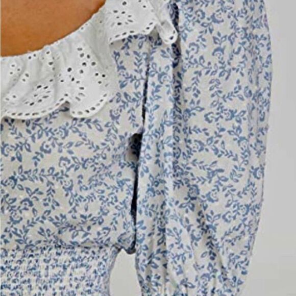 WAYF Hanita Eyelet Ruffle Smocked Top - Picture 3 of 7